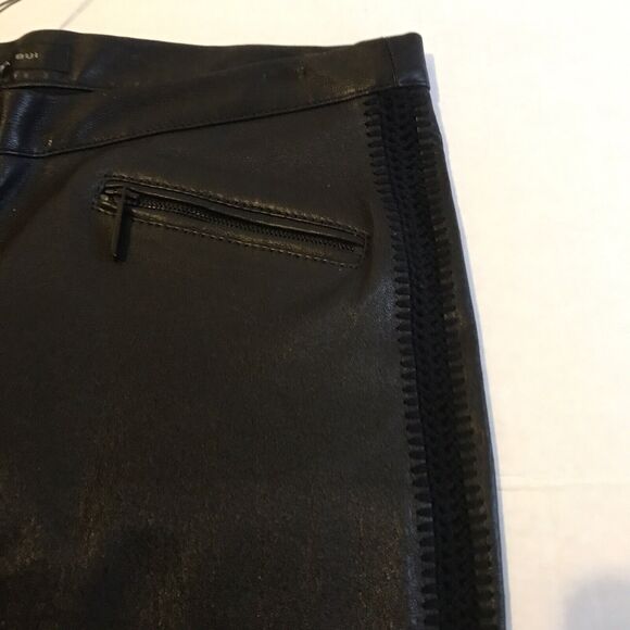BARBARA BUI Black Leather Leggings With Crochet Side Accent Size 40/6 - Picture 4 of 6
